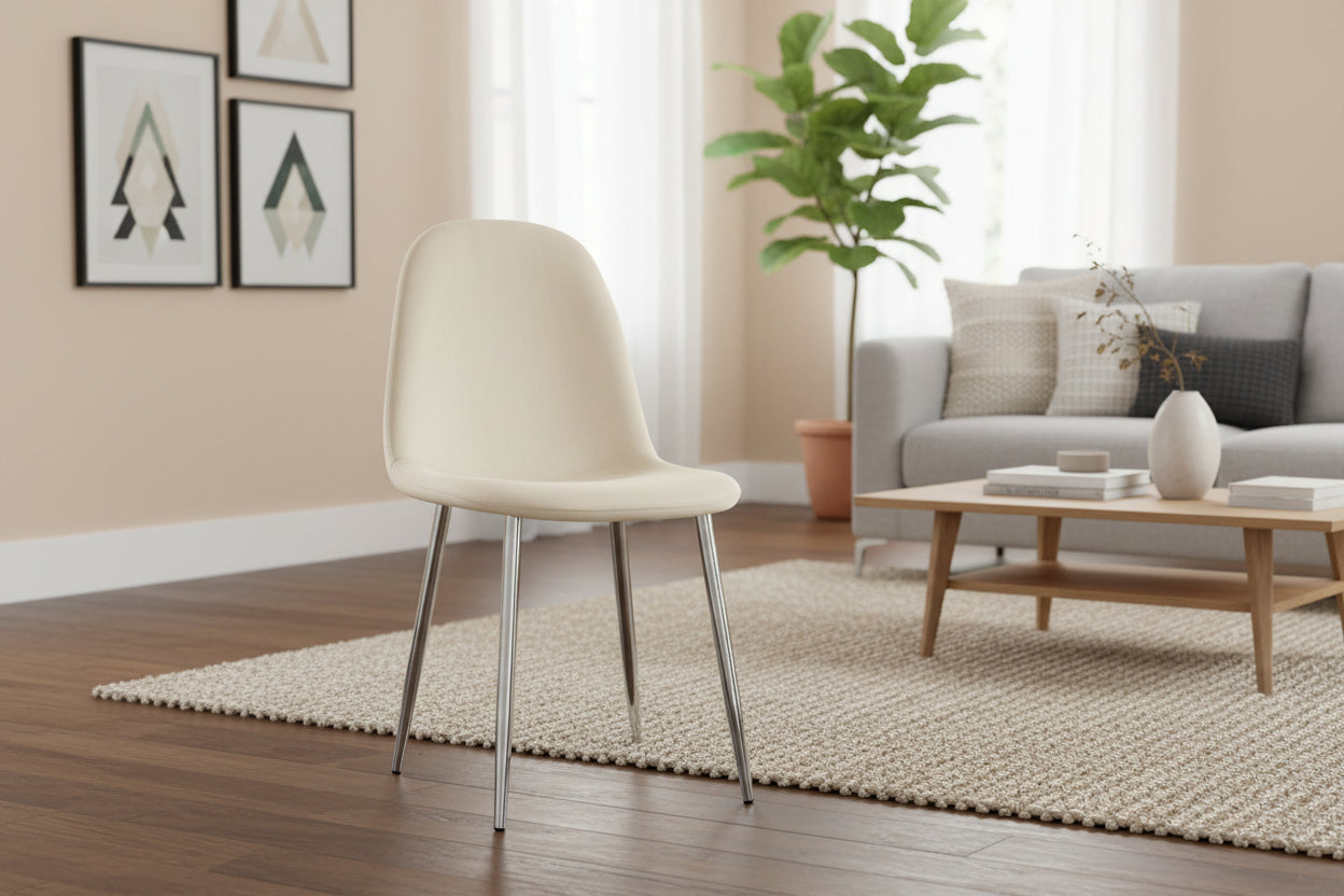 Lot de 4 chaises scandinaves velours beige pieds chrome 43,5x40x87 cm