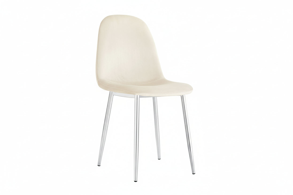 Lot de 4 chaises scandinaves velours beige pieds chrome 43,5x40x87 cm