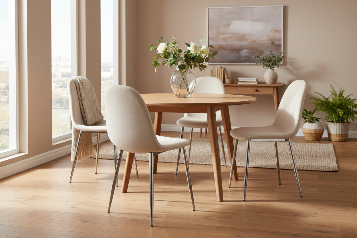 Lot de 4 chaises scandinaves velours beige pieds chrome 43,5x40x87 cm
