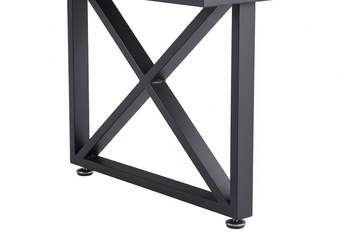 Table Basse LEVANTO Plateau Verre Trempé Marbré Beige Structure Métal Noir 120x60x45cm