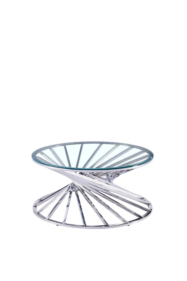 Table basse ronde NAUTILUS chromé plateau verre  D80 cm