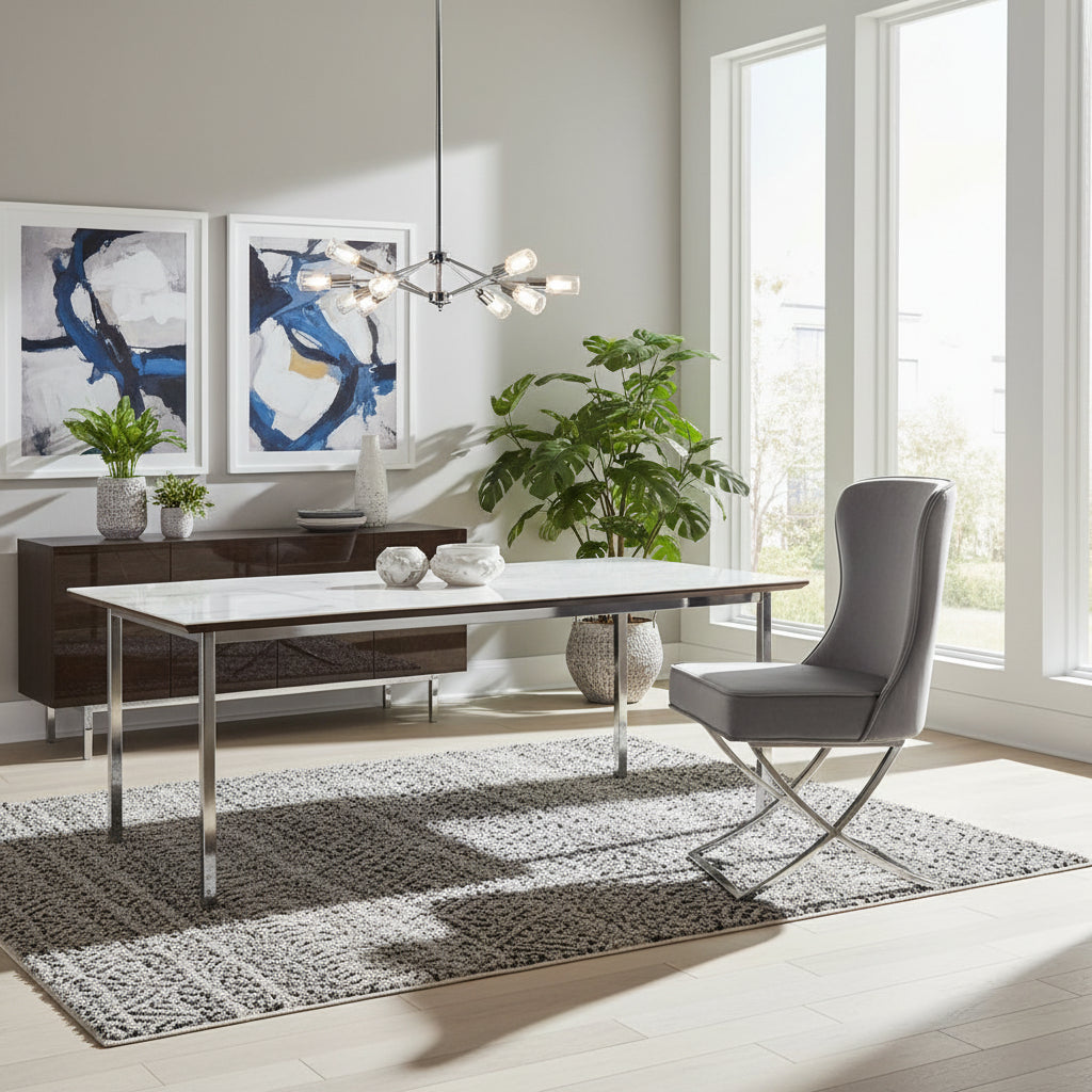 Lot 2 Chaises Salle à Manger Gabrielle Capitonnées Velours Gris Pieds Chrome 59x52x95cm