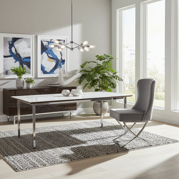 Lot 2 Chaises Salle à Manger Gabrielle Capitonnées Velours Gris Pieds Chrome 59x52x95cm