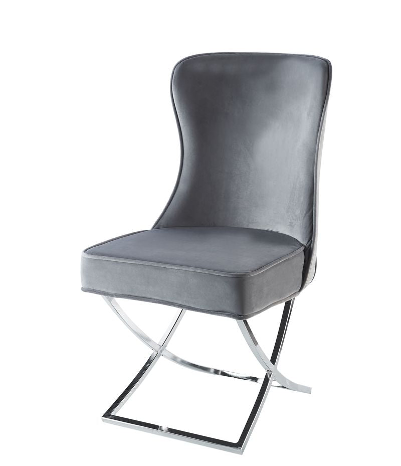 Lot 2 Chaises Salle à Manger Gabrielle Capitonnées Velours Gris Pieds Chrome 59x52x95cm