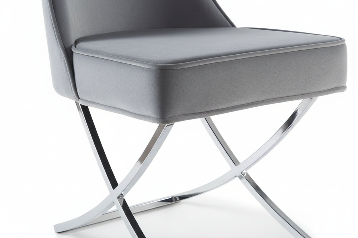 Lot 2 Chaises Salle à Manger Gabrielle Capitonnées Velours Gris Pieds Chrome 59x52x95cm