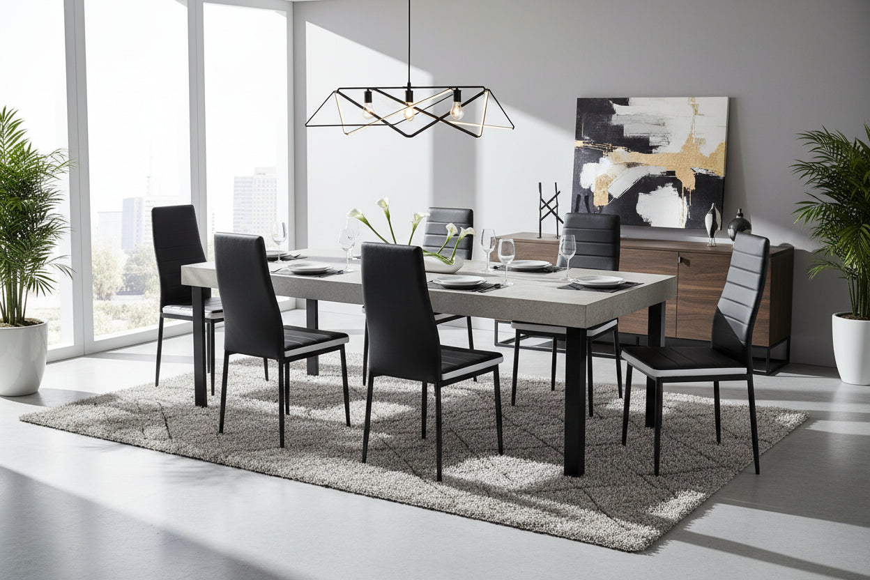 Lot 6 chaises simili cuir noir blanc pieds métal 52x45x90 cm TOLIA