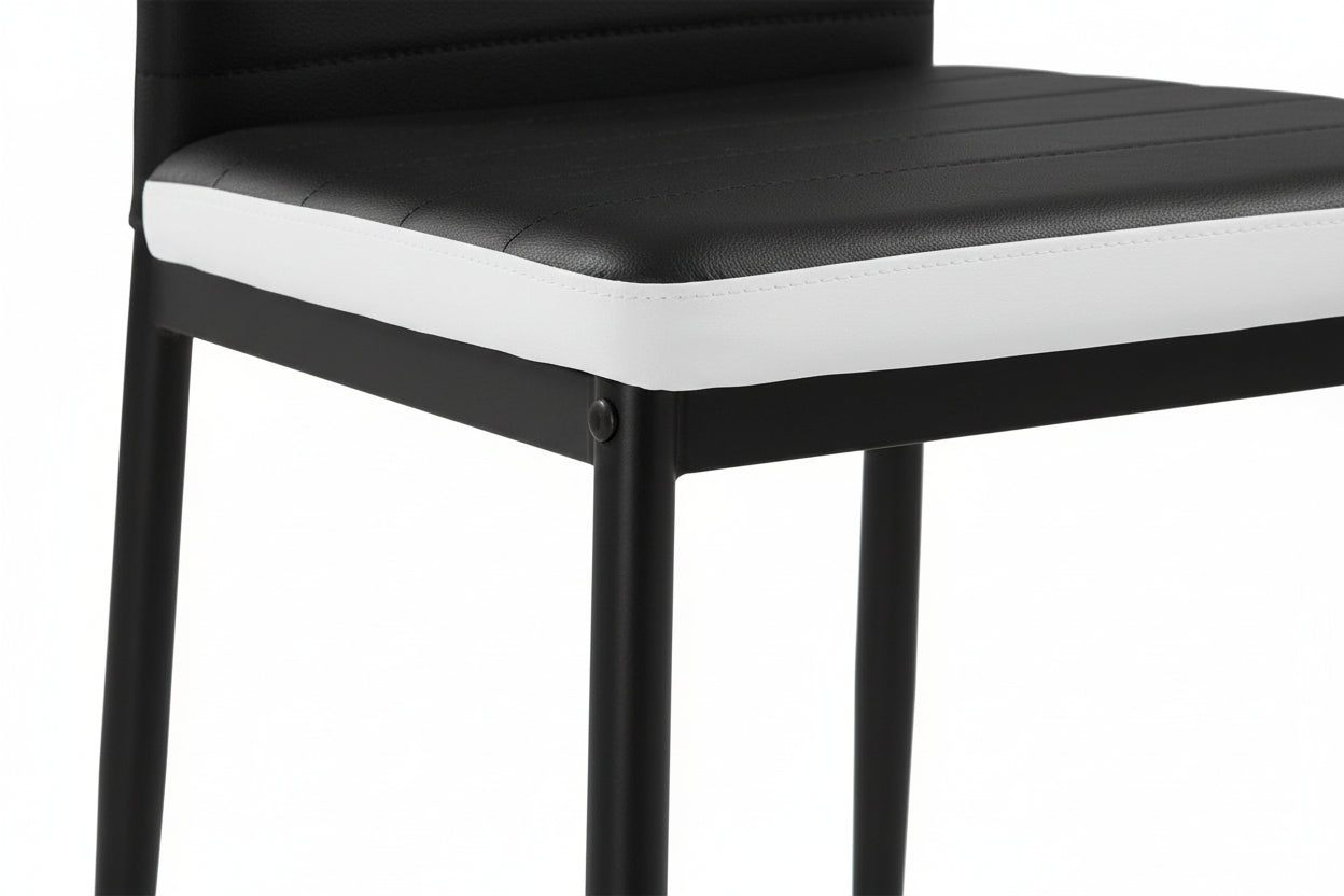 Lot 6 chaises simili cuir noir blanc pieds métal 52x45x90 cm TOLIA