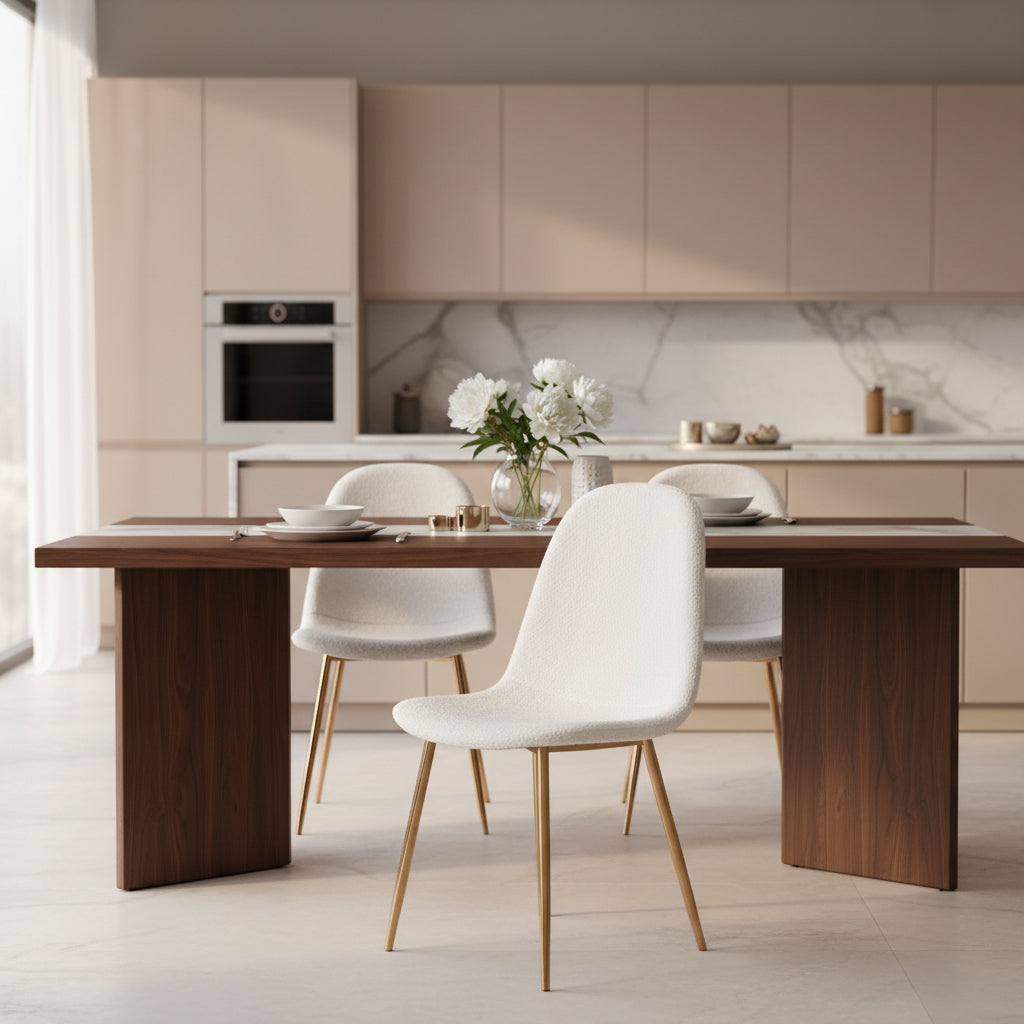 Lot de 4 chaises SCANDINAVE en velours laine bouclée pieds Gold