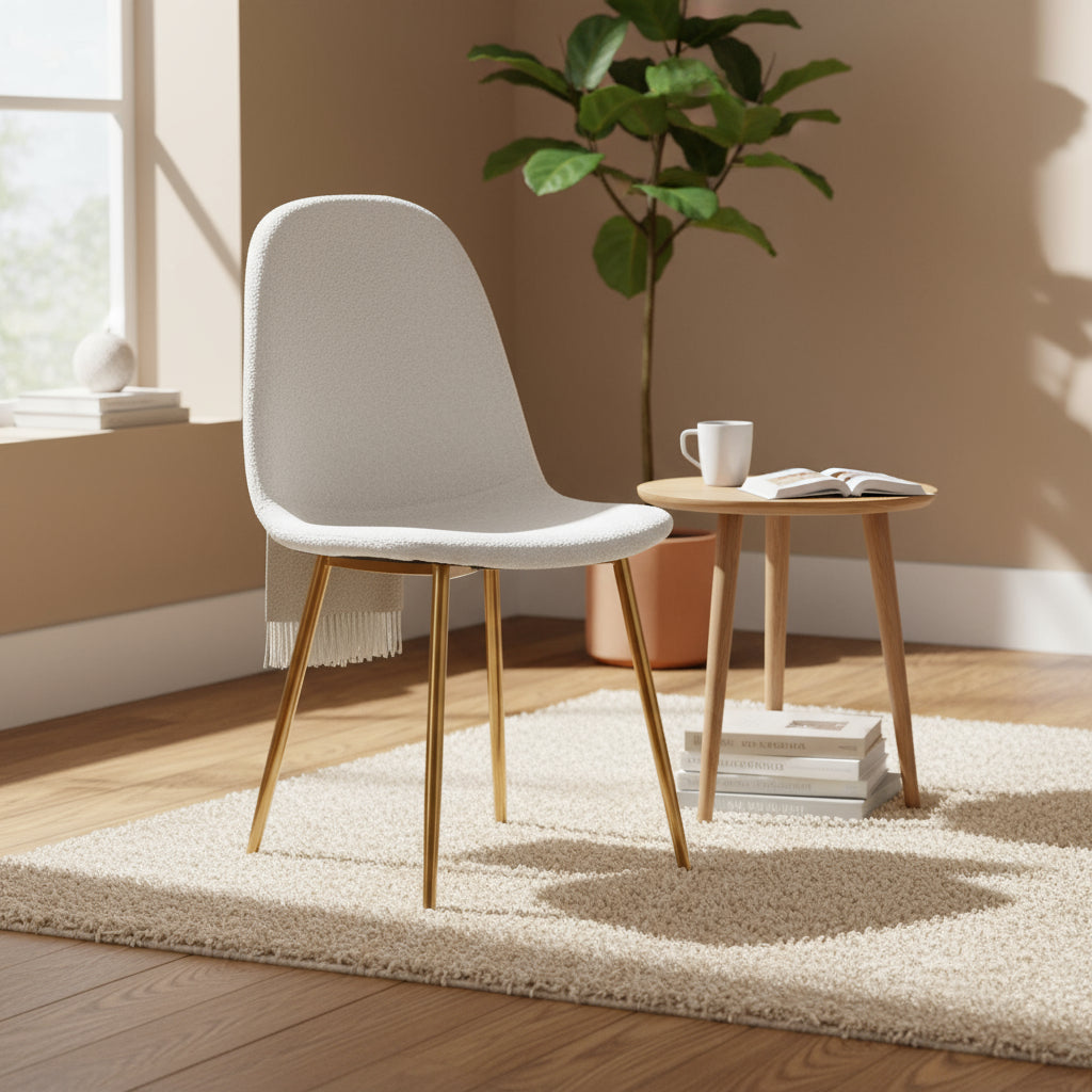 Lot de 4 chaises SCANDINAVE en velours laine bouclée pieds Gold