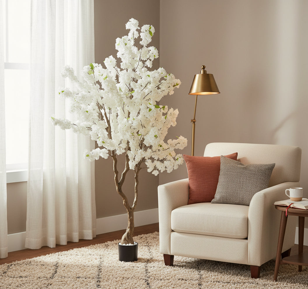 Cerisier Artificiel Fleuri Blanc 190 cm en Pot - Arbre Décoratif