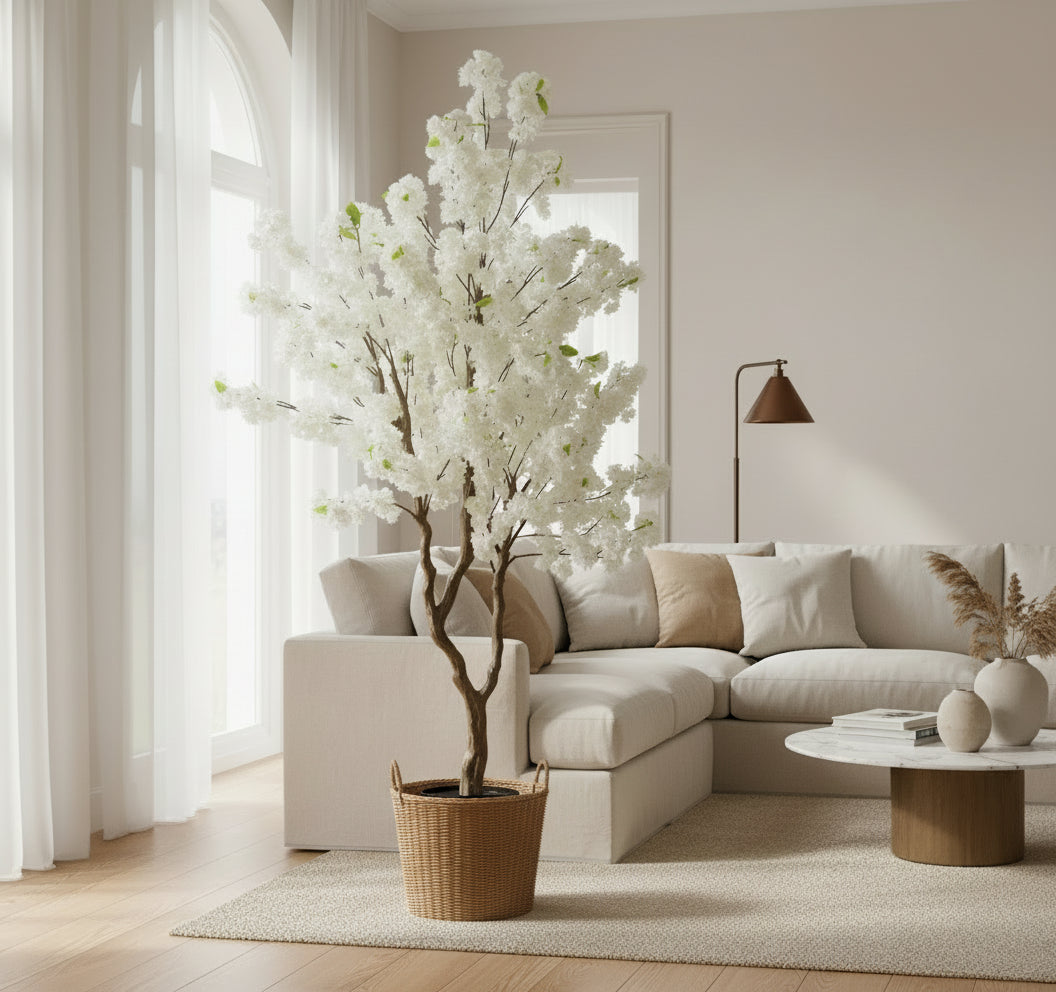 Cerisier Artificiel Fleuri Blanc 190 cm en Pot - Arbre Décoratif