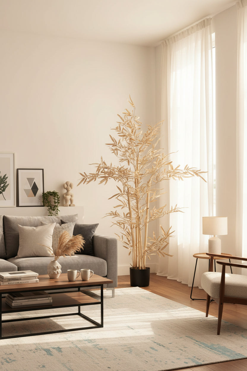 PLANTE ARTIFICIELLE BAMBOU DORE POT INCLUS 120CM