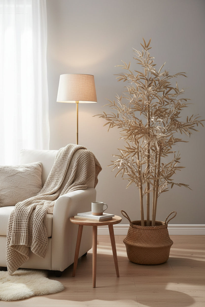 Bambou Plante Artificiel Doré 120 cm en Pot - Plante Décorative