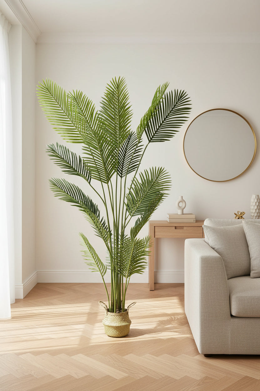Palmier Artificiel 200 cm Panier Tressé Algues - Plante Décorative Tropicale