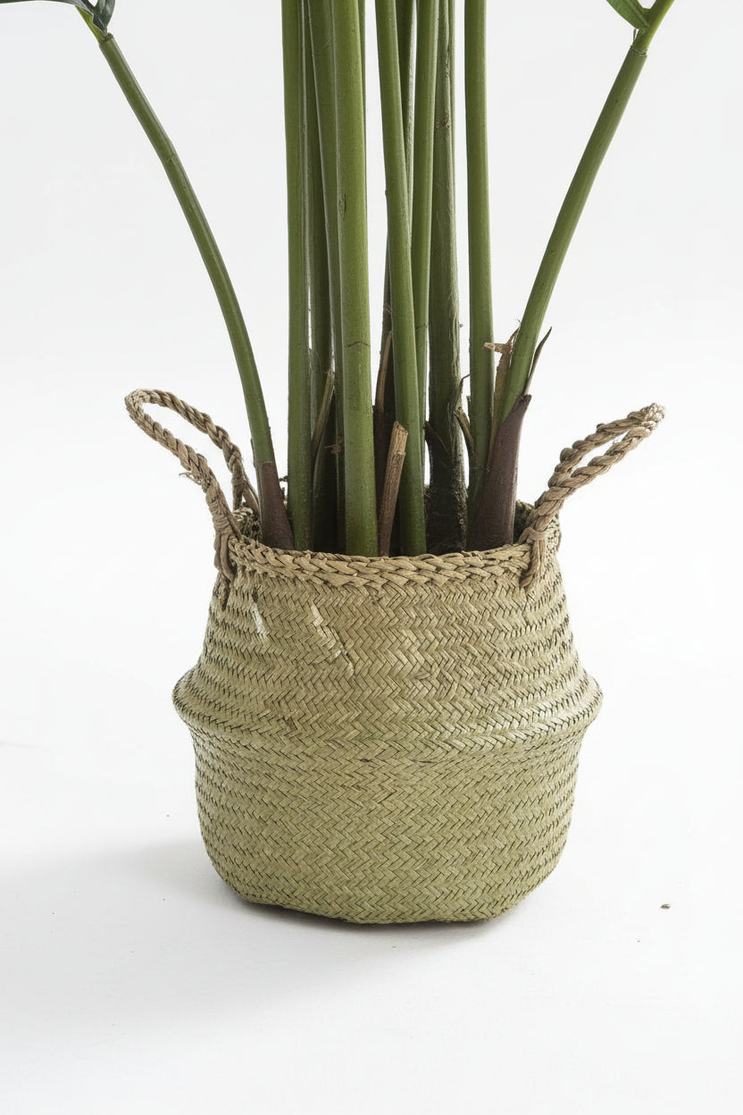 Palmier Artificiel 200 cm Panier Tressé Algues - Plante Décorative Tropicale