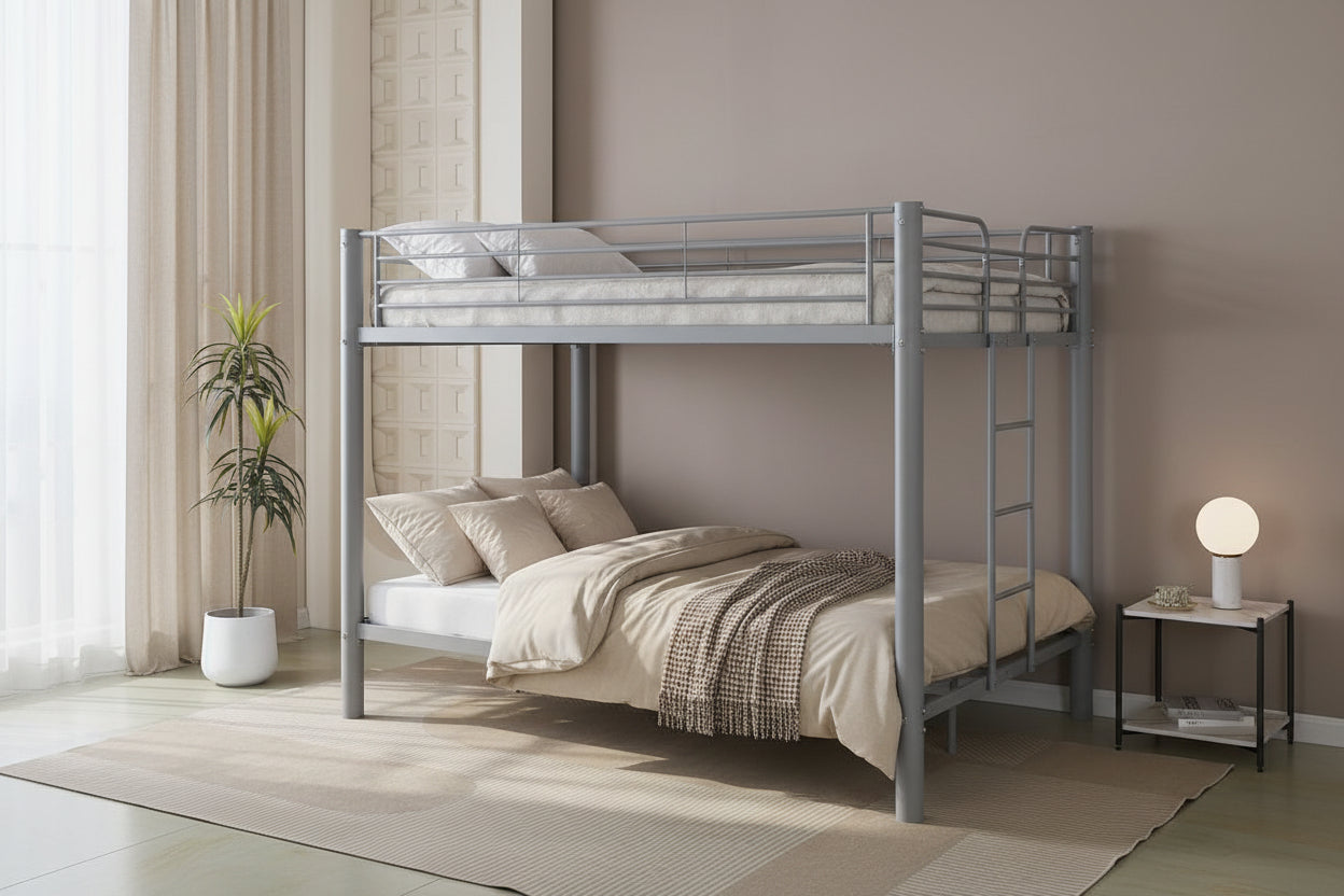 Lit superposé métal gris 4 places 140x190 cm + matelas et sommier inclus  COLOSSE