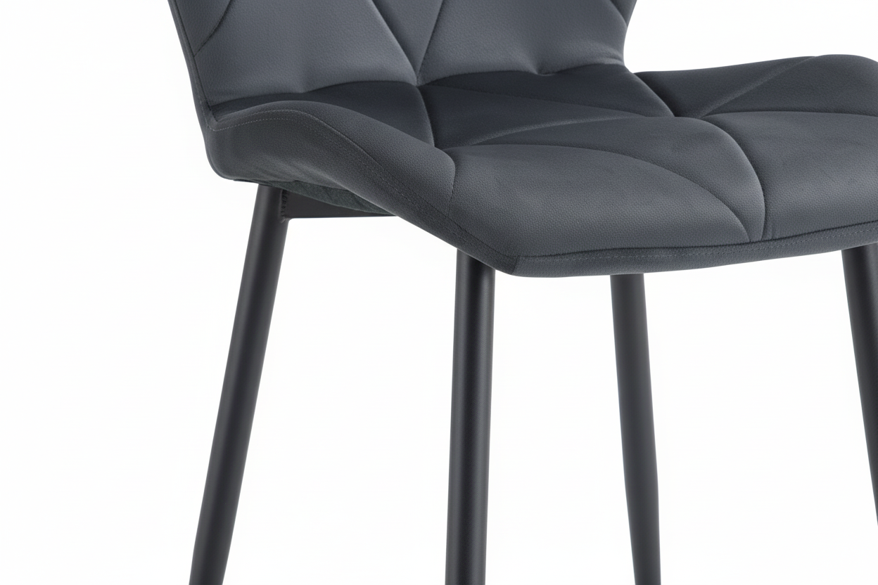 Lot 4 Chaises Salle à Manger Coquillage Velours Anthracite Pieds Métal Noir 46x58,5x87cm