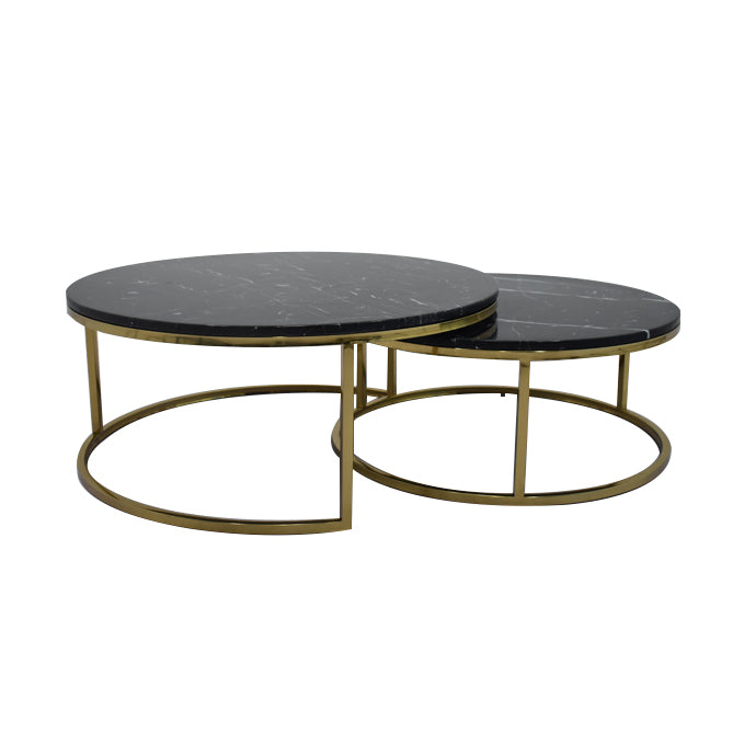 Lot de 2 tables Basses Gigogne ARTO Gold et plateau en verre Marbré Noir #couleur_marbré noir