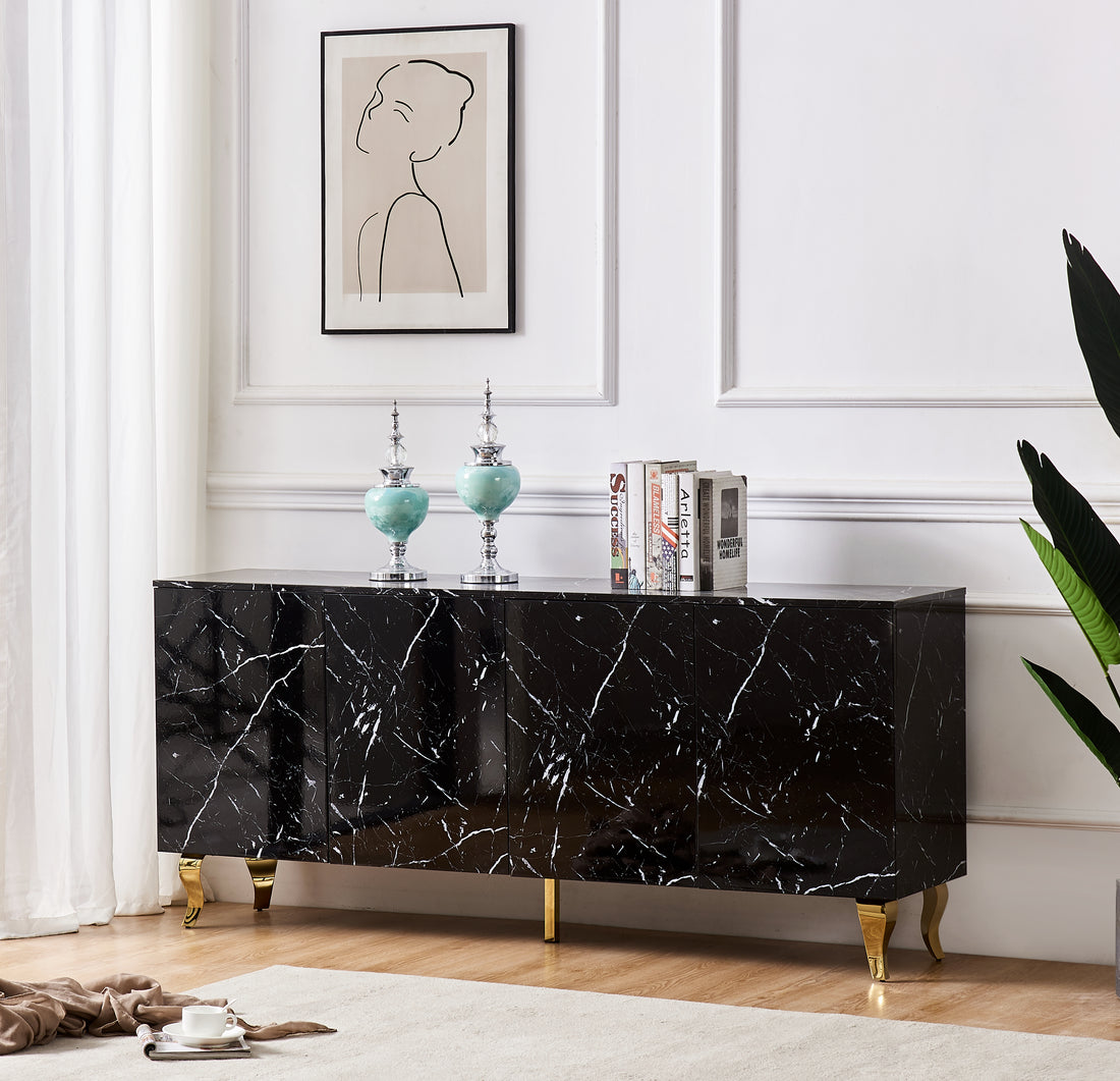 Buffet BAROQUE laqué marbre noir 180x40x80 cm #couleur_gold_marbre_noir