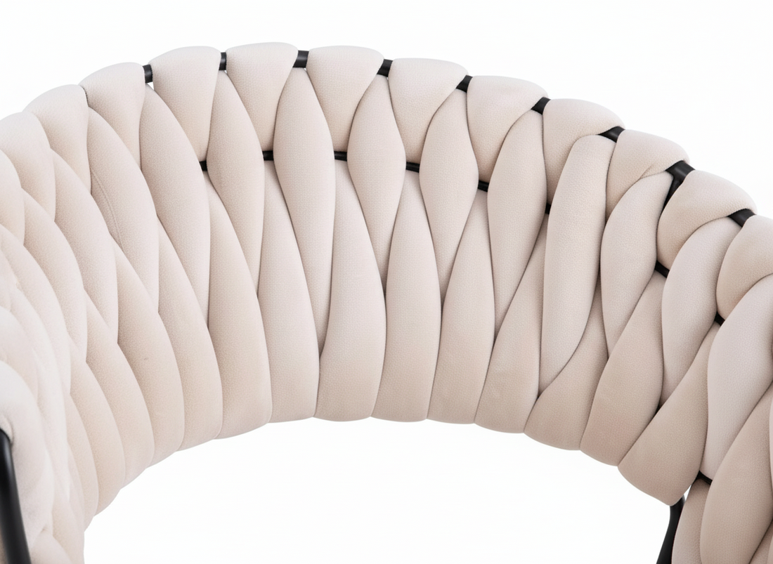 Lot de 2 Chaises Salle à Manger Velours Beige Dossier Tressé Métal Noir CAROLINA
