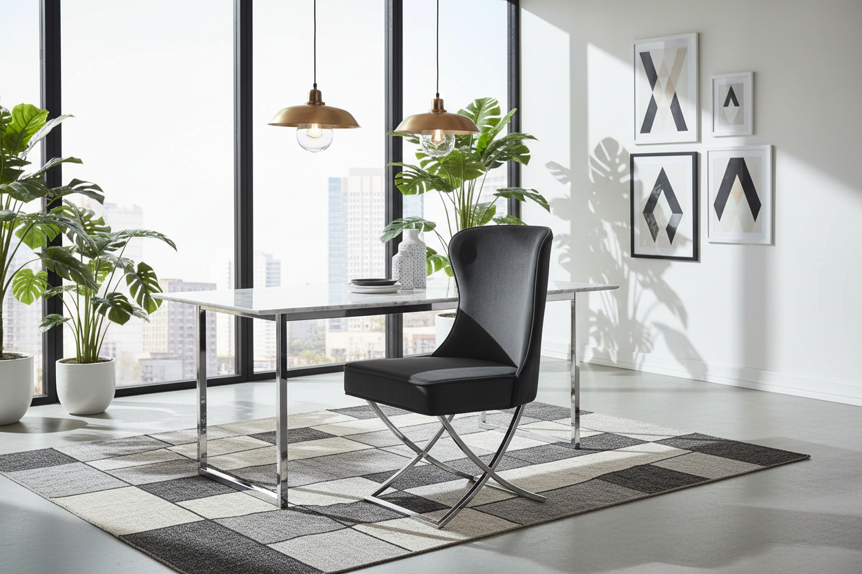 Lot 2 Chaises Salle à Manger Gabrielle Capitonnées Velours Noir Pieds Chrome 59x52x95cm