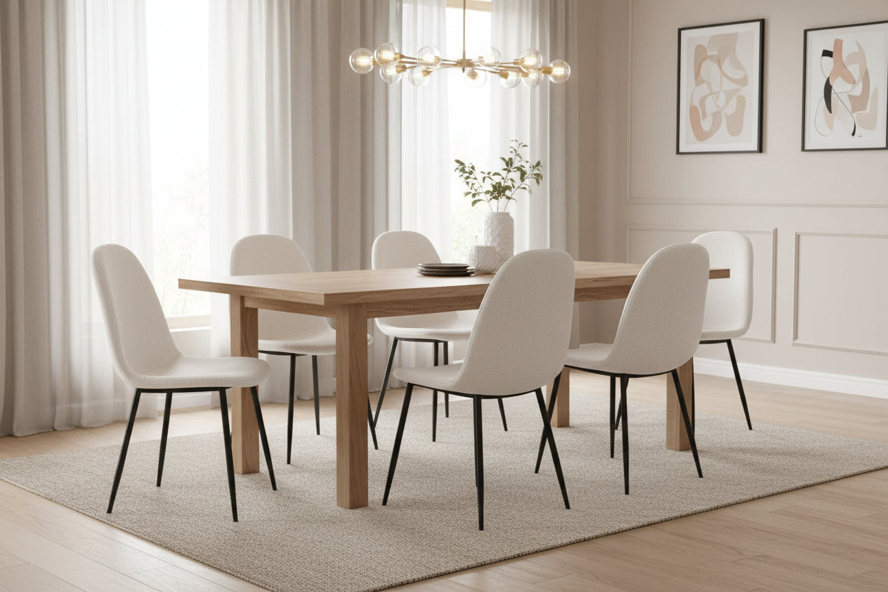 Lot de 6 chaises scandinaves velours blanc doudou pieds métal noir 44x50x87 cm