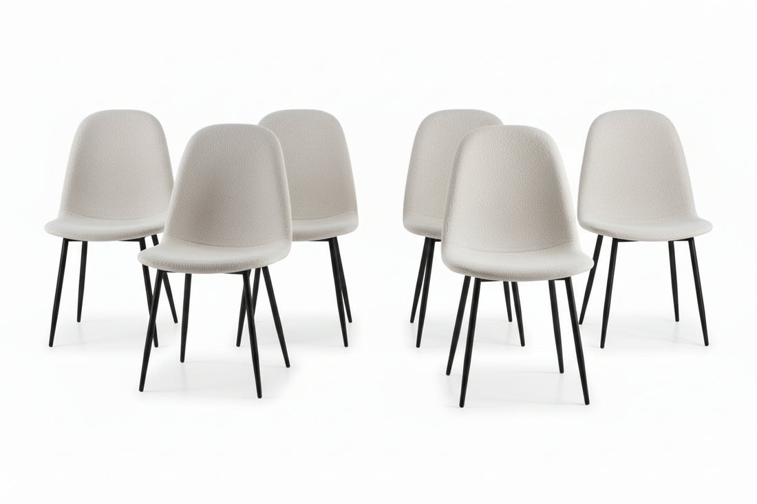 Lot de 6 chaises SCANDINAVE en velours pieds métal noir - Blanc doudou