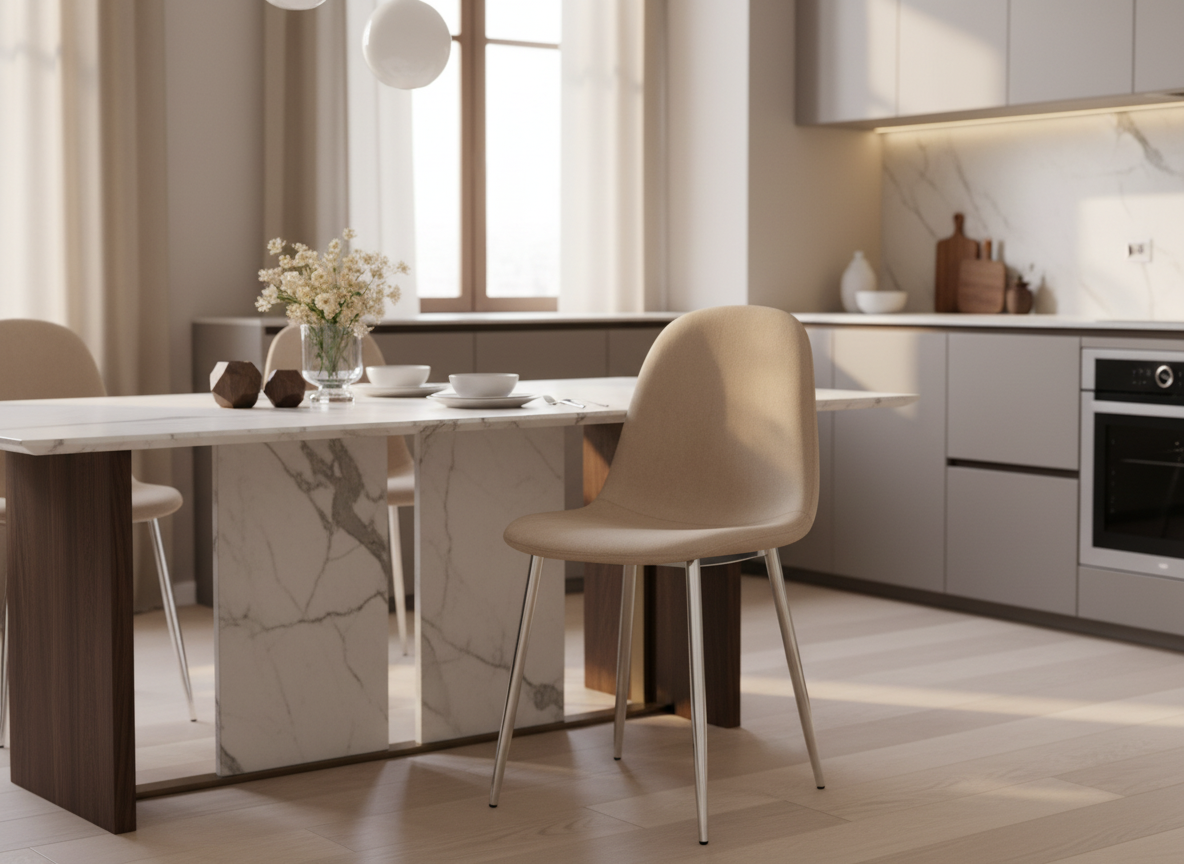 Lot de 6 chaises SCANDINAVE en velours pieds chrome - Taupe