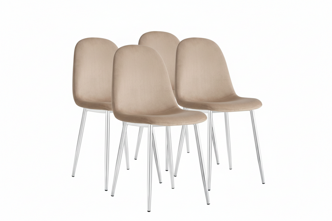 Lot de 4 Chaises Scandinaves Velours Taupe Pieds Chrome 43,5x40x87cm