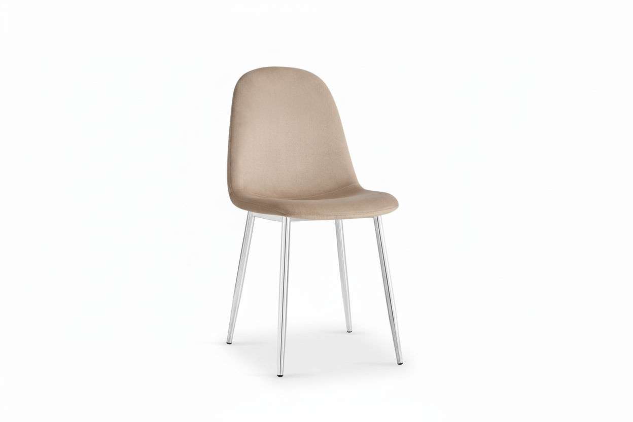 Lot de 4 Chaises Scandinaves Velours Taupe Pieds Chrome 43,5x40x87cm