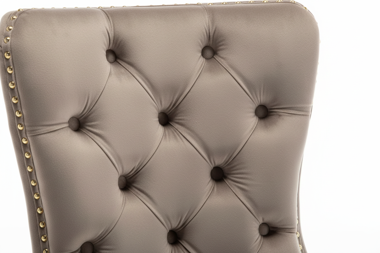 Lot 2 Chaises Salle à Manger Velours Moka Cloutées Pieds Gold POIGNÉE