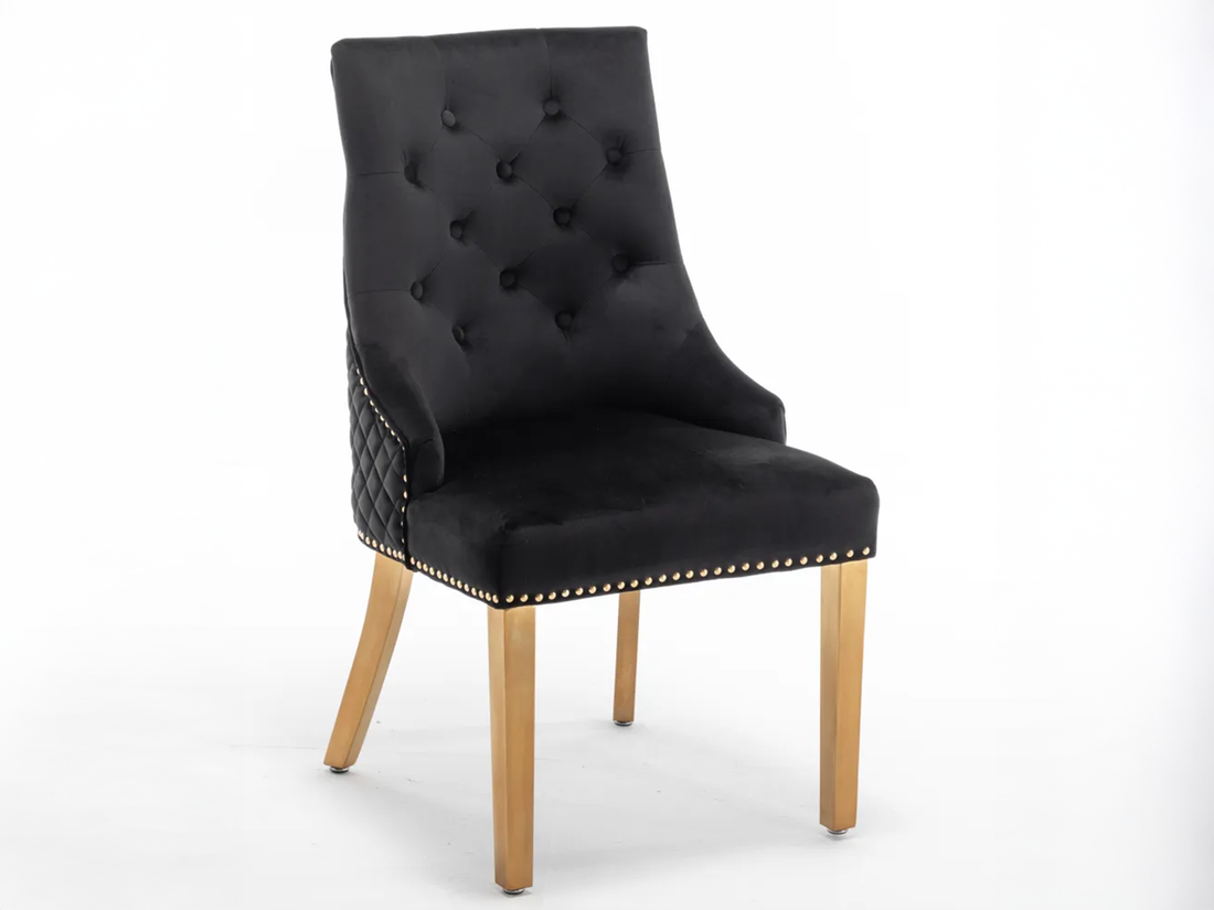 Lot de 2 chaises ANNEAU mattelassée et cloutée Gold velours - Noir
