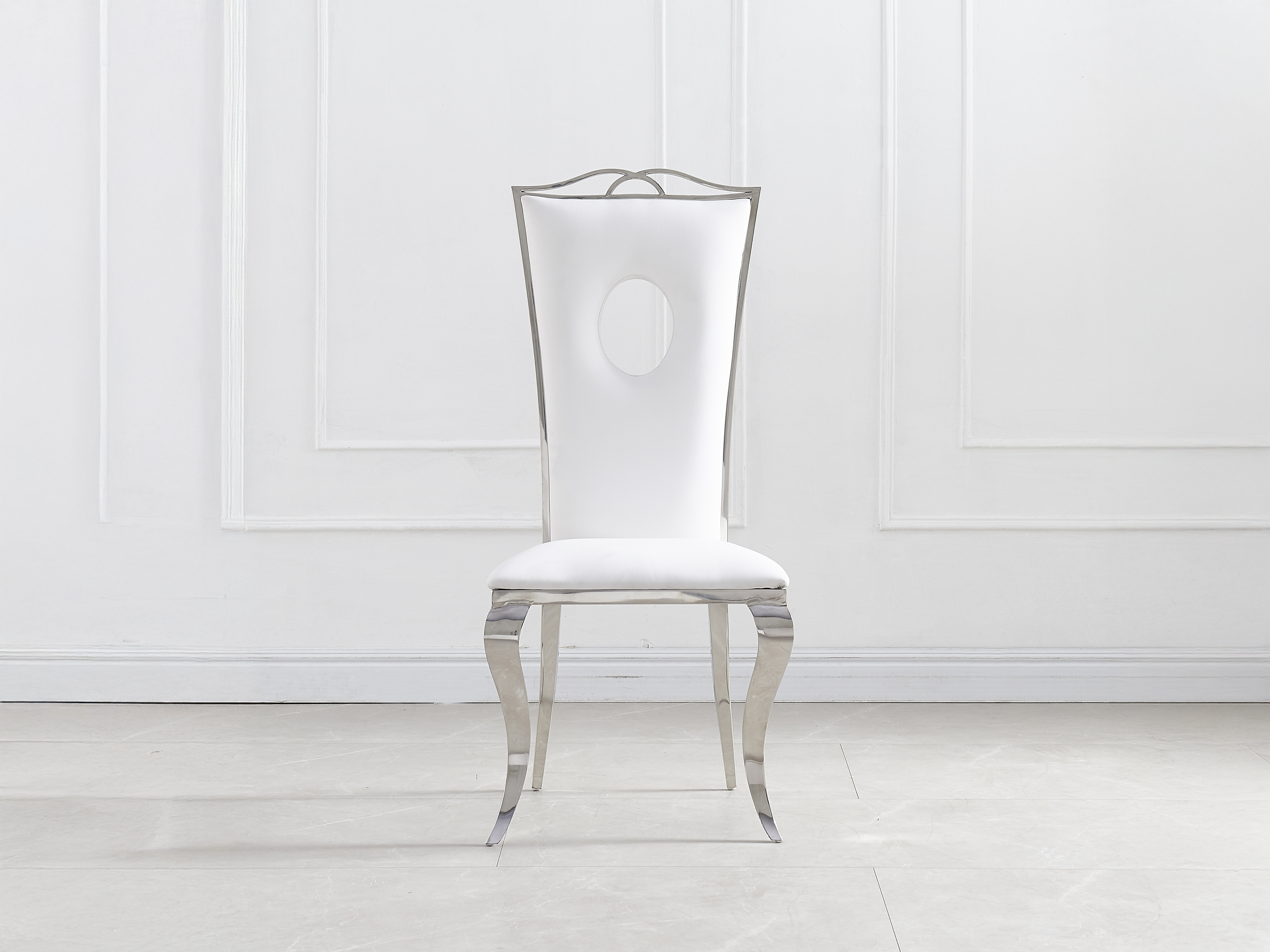 Lot de 4 Chaises baroque ROYAL Chrome Simili BLANC