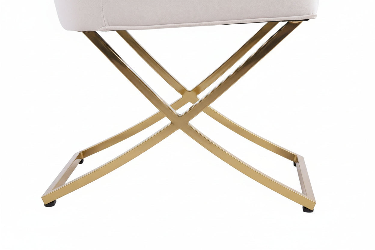 Lot 4 Chaises Salle à Manger Gabrielle Velours Beige Capitonné Pieds Gold