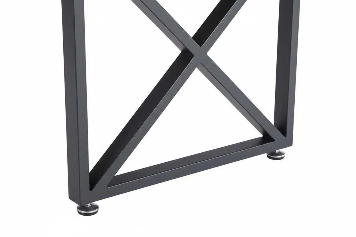 Table Basse LEVANTO Plateau Verre Trempé Marbré Noir Structure Métal Noir 120x60x45cm