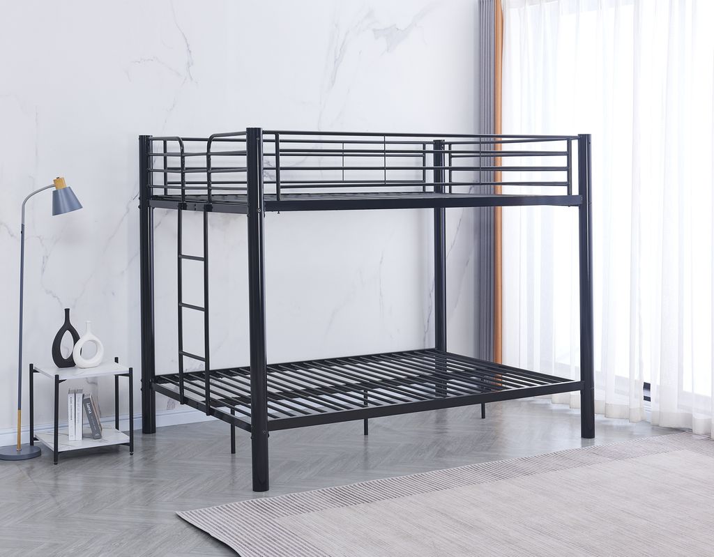 Pack Lit superposé en métal noir + matelas compris 4 places 140x190 cm sommier inclus COLOSSE