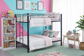 Pack Lit superposé en métal noir + matelas compris 4 places 140x190 cm sommier inclus COLOSSE