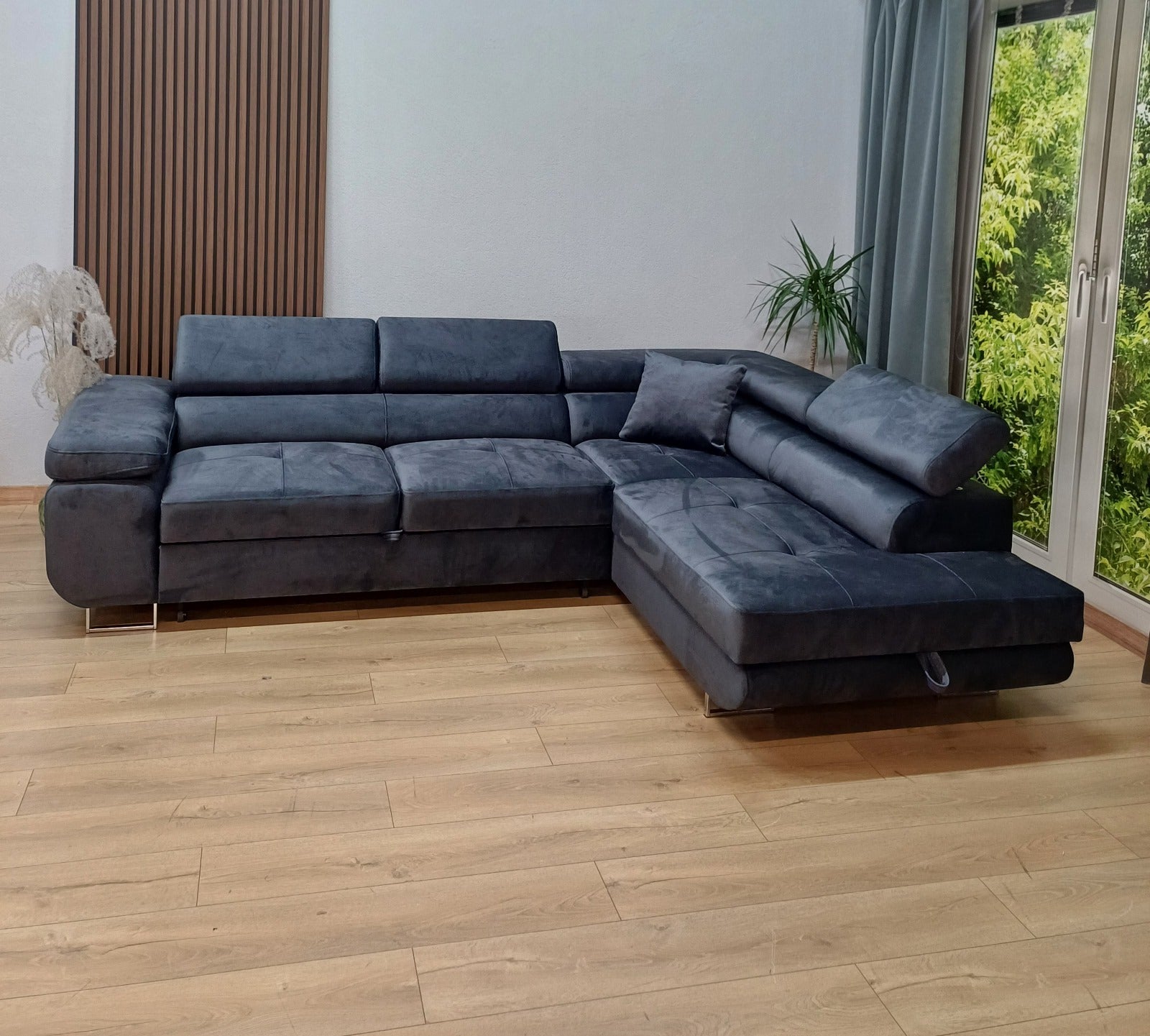 Canapé TOULOUSE angle droit velours 275x202 cm #couleur_velours_bleu_silver