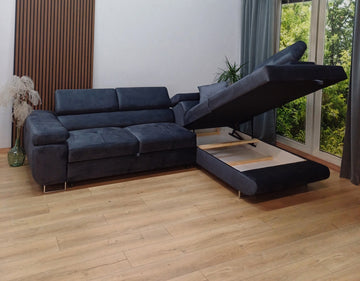 Canapé TOULOUSE angle droit velours 275x202 cm #couleur_velours_bleu_silver