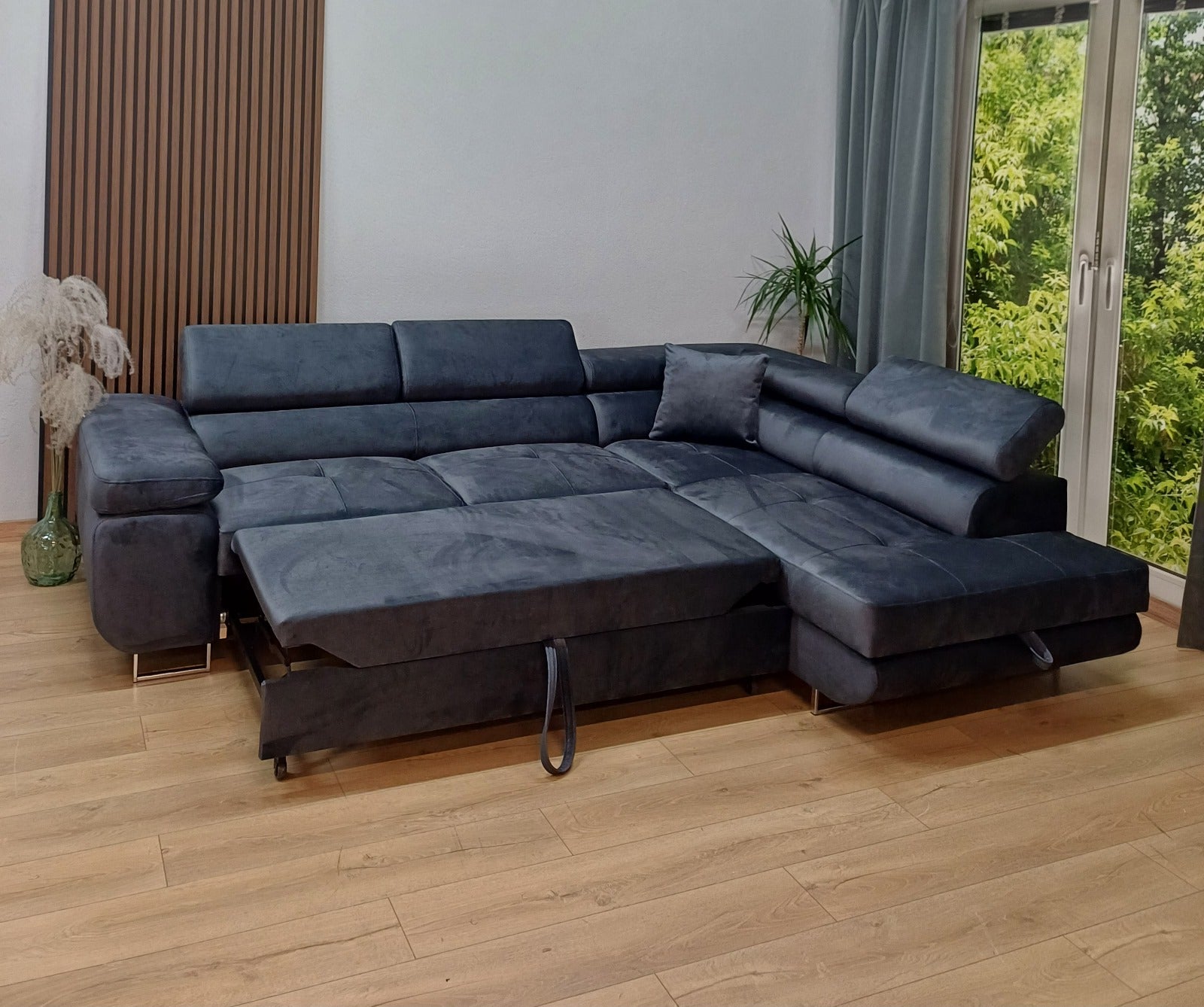 Canapé TOULOUSE angle droit velours 275x202 cm #couleur_velours_bleu_silver