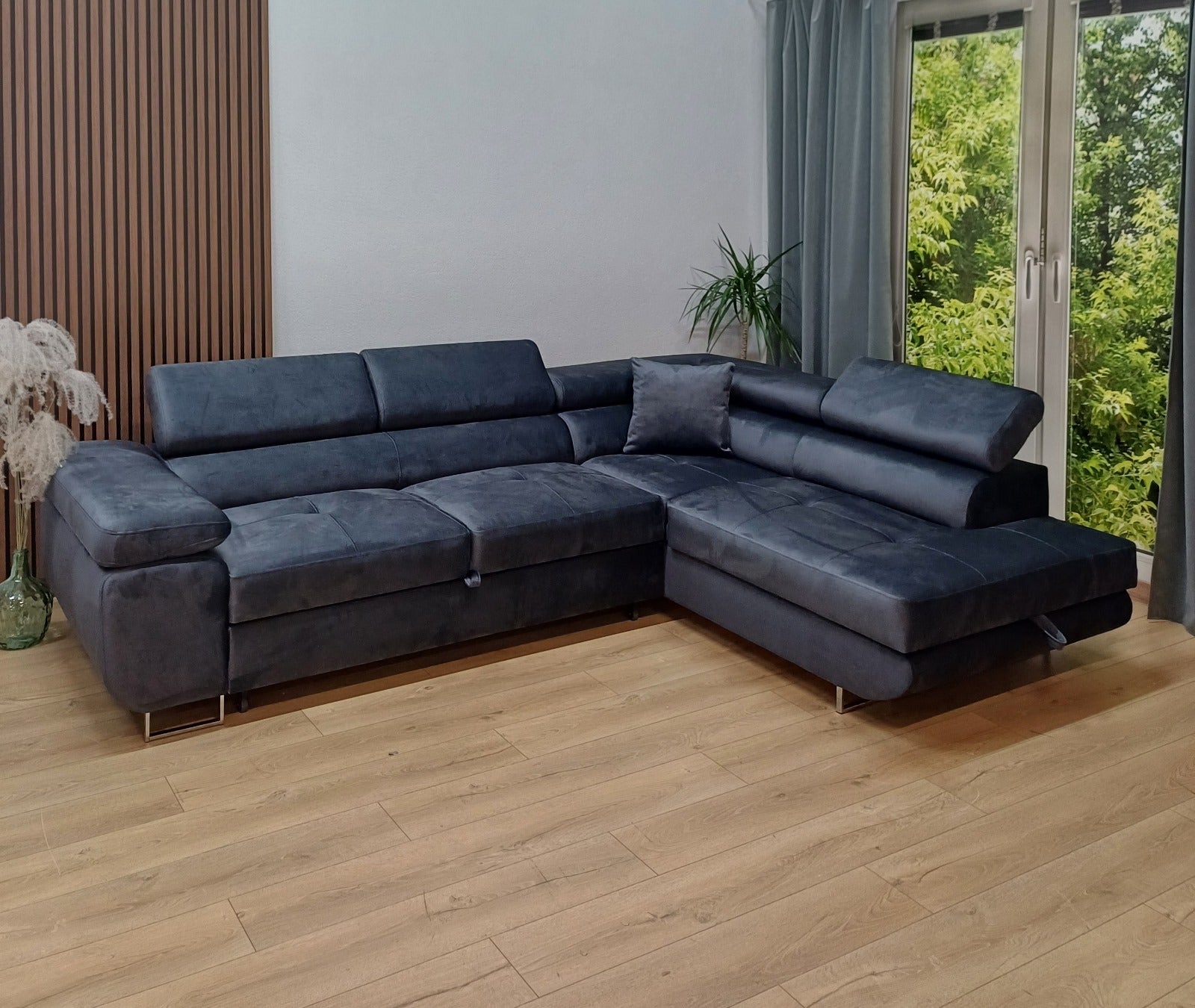 Canapé TOULOUSE angle droit velours 275x202 cm #couleur_velours_bleu_silver