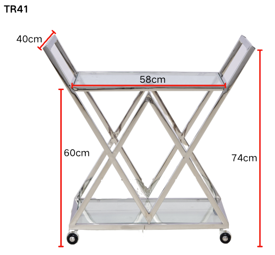 Chariot TRIANGLE Chrome & Verre Transparent – 60x40x75 cm