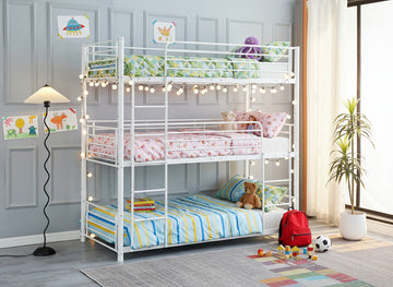 Pack Lit superposé en métal blanc 3 couchages 90x190 avec matelas TRIPLE