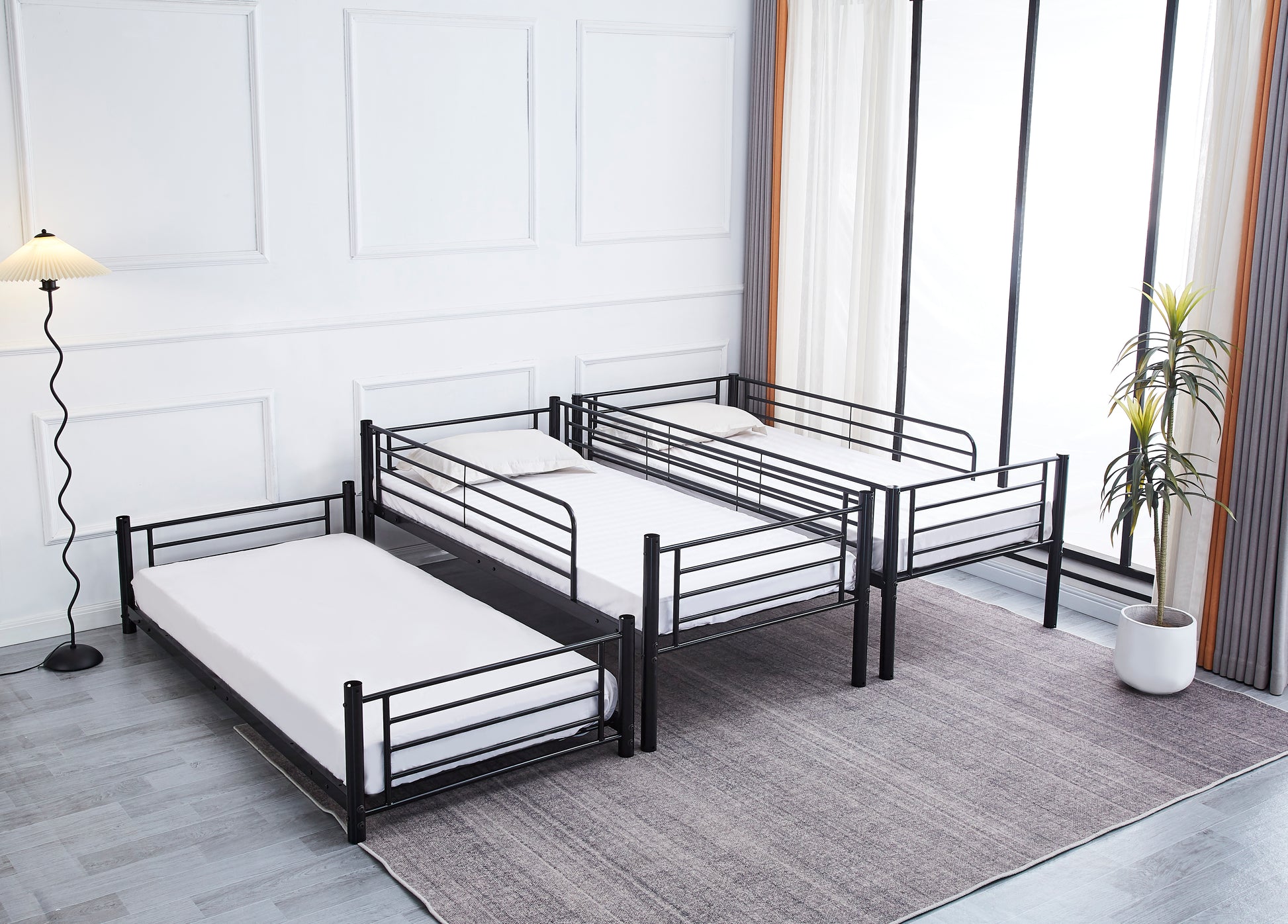 Lit superposé 3 étages TRIPLE 3 couchages 90x190 cm #couleur_noir