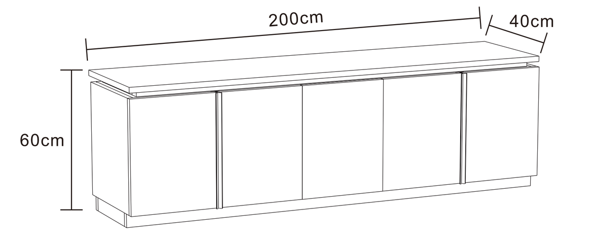 MEUBLE TV BAIETA MDF EFFET NOYER PLATEAU CÉRAMIQUE TRAVERTIN MAT 200 CM, dimensions 200 × 40 × 60 cm #couleur_noyer