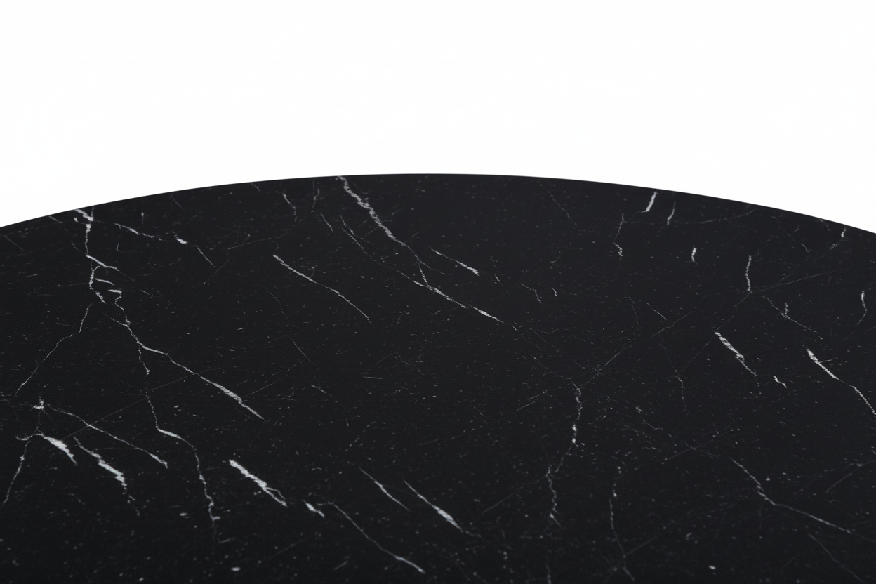Table Basse DELUXE Ronde Plateau Verre Trempé Marbré Noir Structure Chrome D100x45cm