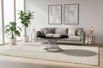 Table Basse DELUXE Ronde Plateau Verre Trempé Marbré Noir Structure Chrome D100x45cm