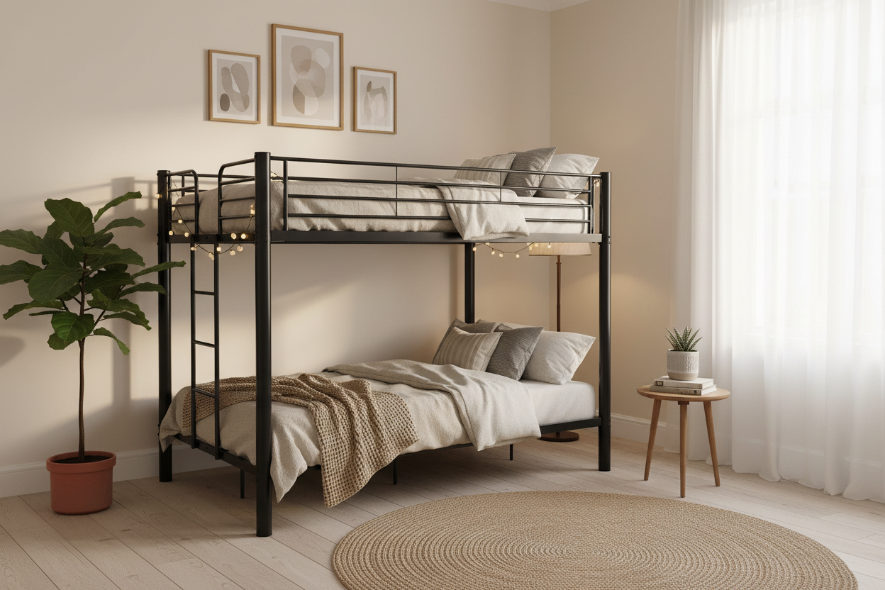 Pack Lit superposé en métal noir + matelas compris 4 places 140x190 cm sommier inclus COLOSSE