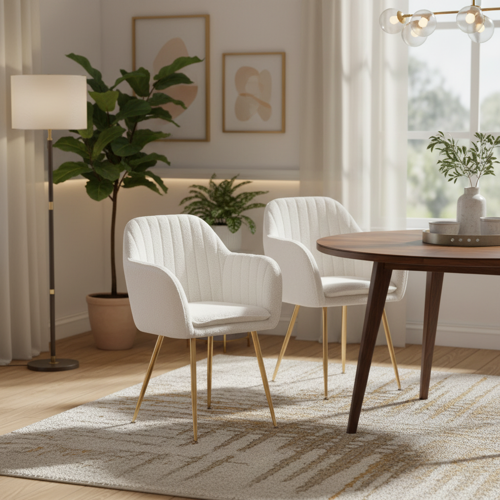 Lot de 2 chaises Chic KANVAS en velours blanc doudou pieds Gold