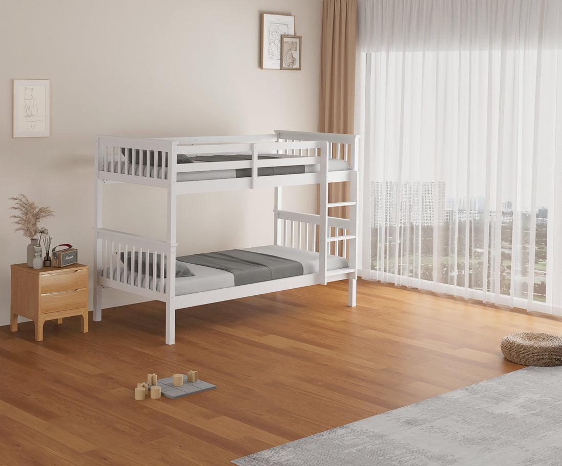 Lit superposé 1+1 BATNA en Bois 90x190 cm #couleur_blanc